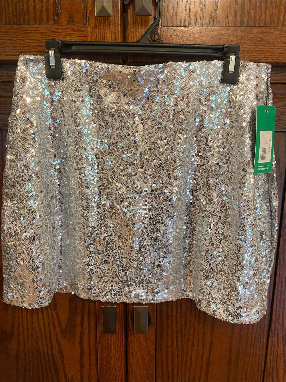 Tipsy Elves Silver Sequin Mini Skirt Women’s Holiday Sparkling Festive Sz Large